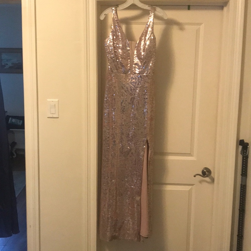 Copper and silver fully sequined gown